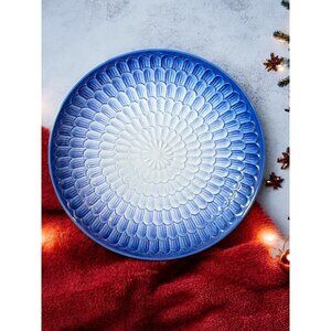 Antique Blue and White Chinese Petal Plate 10 3/4" Diameter porcelain Serving Di